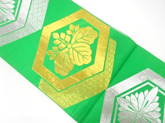 JAPANESE KIMONO / ANTIQUE MARU OBI / WOVEN KIKU & PAULOWNIA